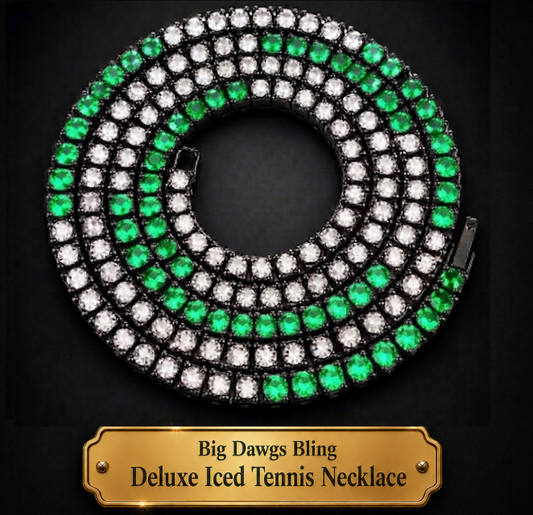 Black Iced CZ Row Tennis Baseball Chain Necklace Green White