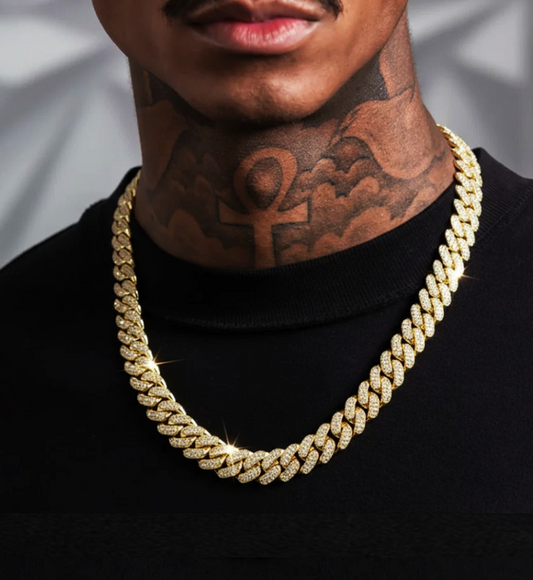 Large 14K Gold Plated Iced Cuban Link Chain Necklace 18mm 30" inches