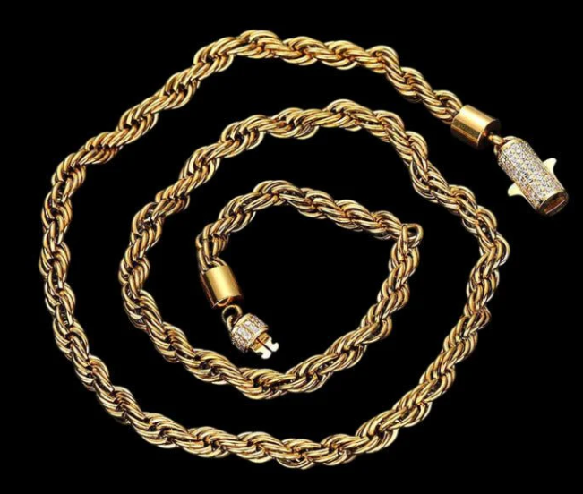 14K Gold Plated 6mm Rope Diamond Clasp Chain Necklace 18" 20"