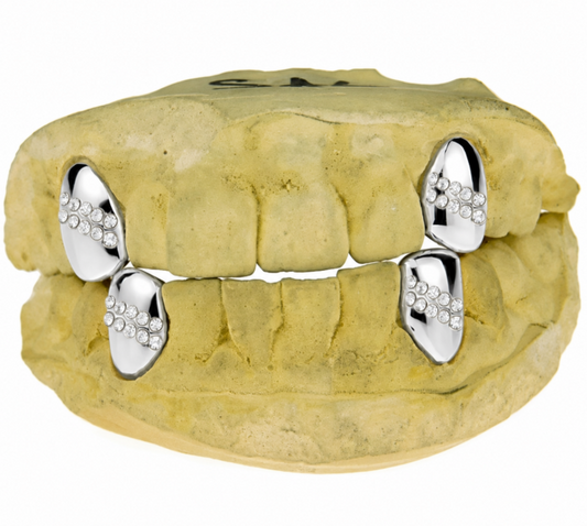 High Shine Silver Platinum Iced Grillz Cap 4pc Set