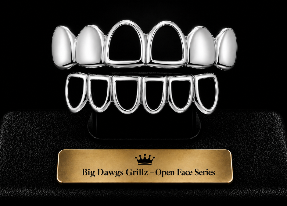 925 Silver Electroplated Middle Open Face Joker Halloween Grillz Set