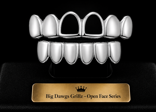 925 Silver Electroplated Middle Open Face Grillz Set