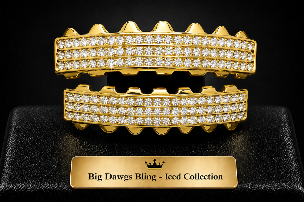 Hip Hop 14K Gold Plated Iced Bling 6 Row Grillz Set
