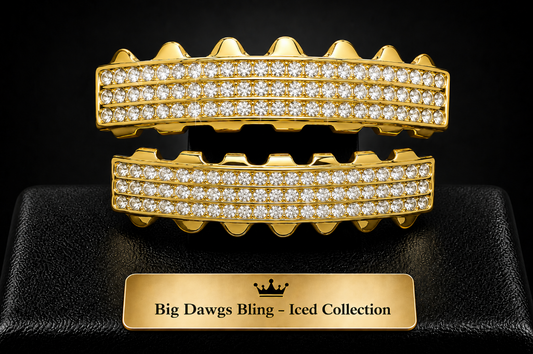 Hip Hop 14K Gold Plated Iced Bling 6 Row Grillz Set