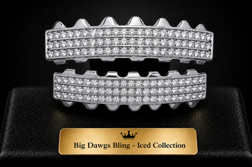 Hip Hop Silver Iced Bling 6 Row Grillz Set