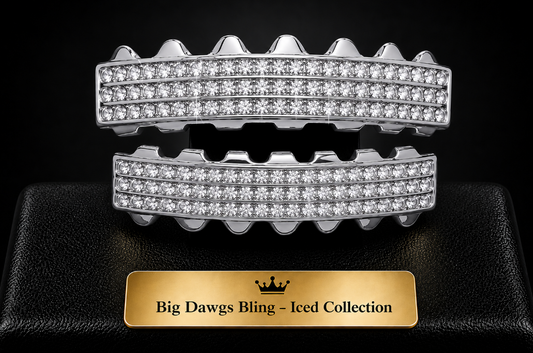 Hip Hop Silver Iced Bling 6 Row Grillz Set