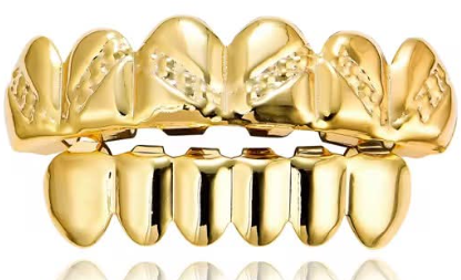 14K Gold Plated Upper & Lower Grillz Set Diamond Cut Series 01
