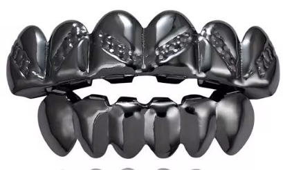 Black Hematite Upper & Lower Grillz Set Diamond Cut Series 01
