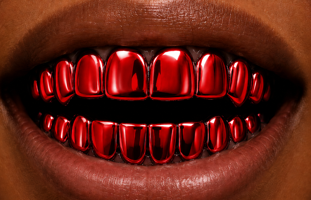 Shiny Red Plated 8 Upper & 8 Lower Teeth Grillz Set