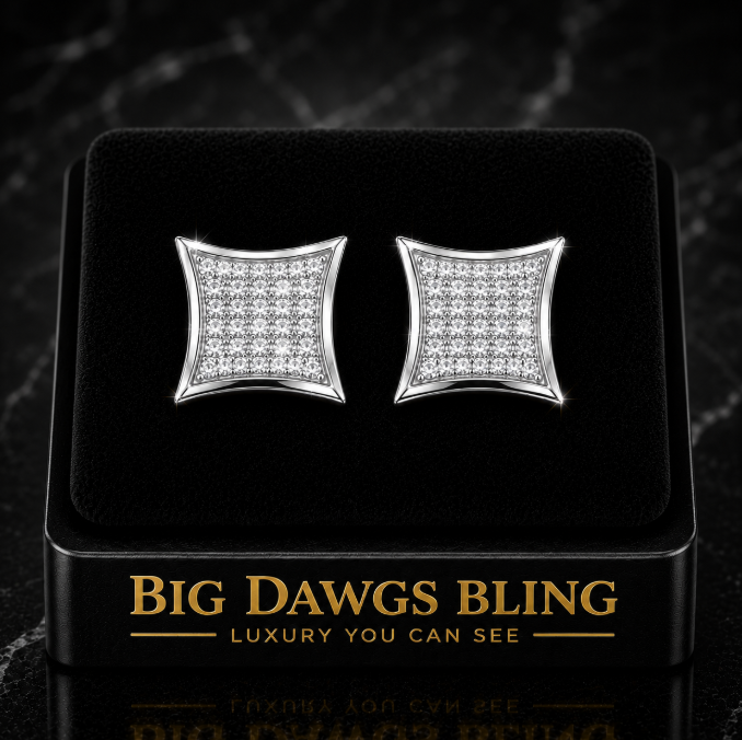 Large Iced CZ Silver Plated 9x9 Kite Earrings Screw Back 22mm