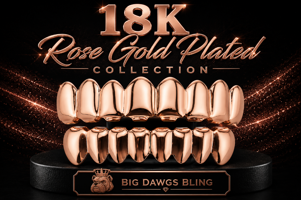 Custom Fit 18K Rose Gold Plated Upper & Lower Grillz Set with Molds