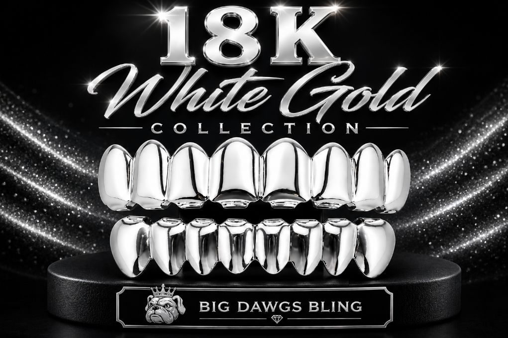 Custom Fit 18K White Gold Plated Upper & Lower Grillz Set with Molds