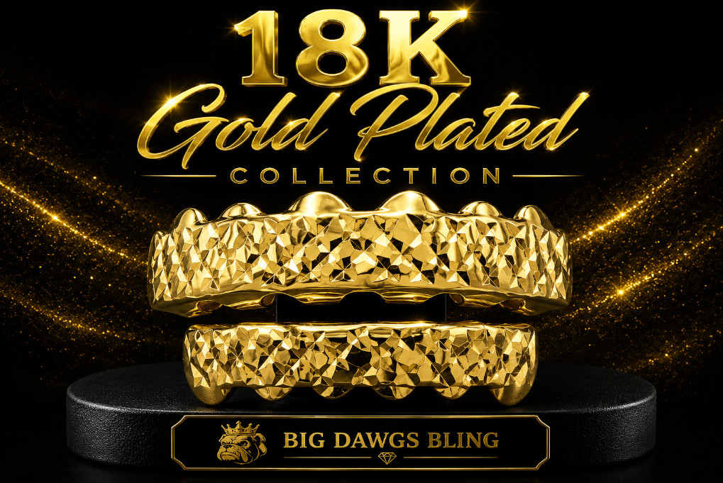Custom Fit 18K Gold Plated Diamond-Cut Upper & Lower Grillz Set with Molds
