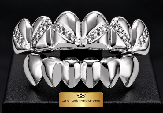 Silver Plated Upper & Lower Grillz Set Diamond Cut Series 01