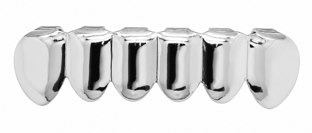 Silver Open Face Upper Double Fang & Lower Solid Grillz 3pc Set