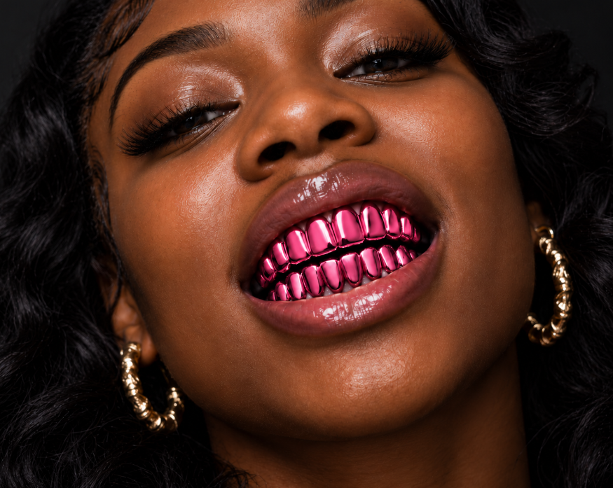 Hip Hop Custom Fit Shiny Pink Plated 8 Upper & 8 Lower Teeth Grillz Set