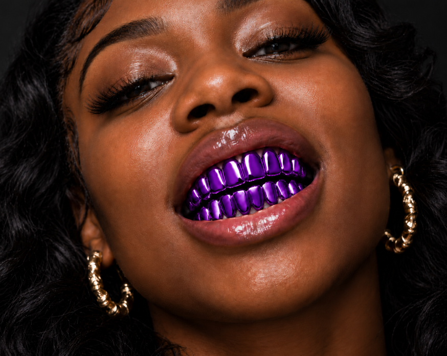 Hip Hop Custom Fit Shiny Purple Plated 8 Upper & 8 Lower Teeth Grillz Set