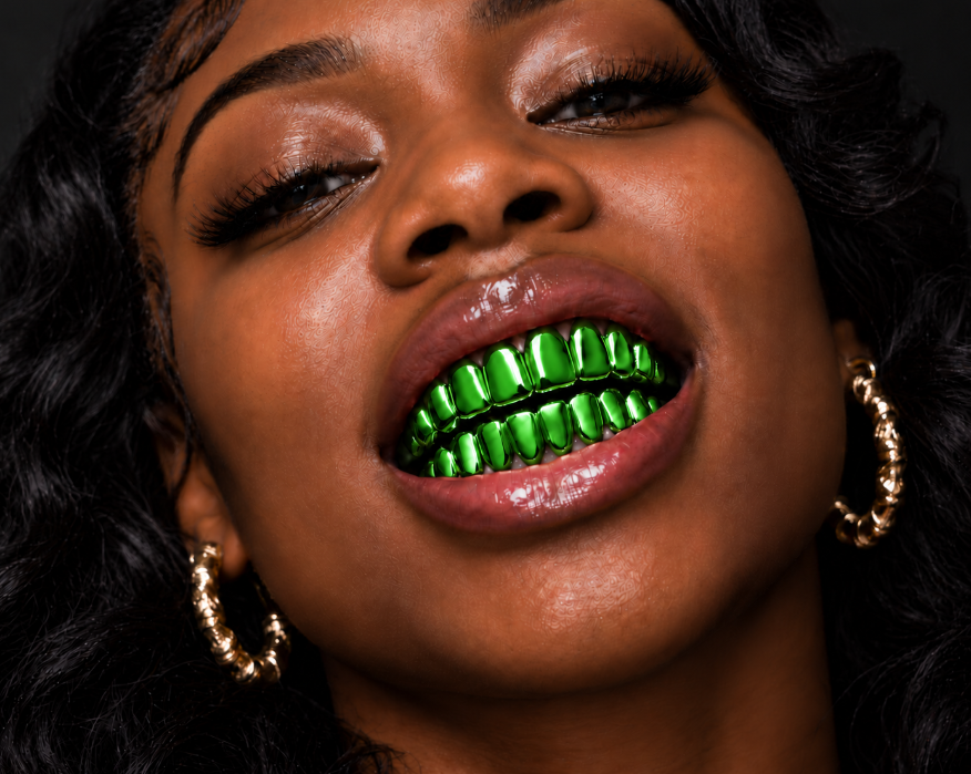 Hip Hop Custom Fit Shiny Green Plated 8 Upper & 8 Lower Teeth Grillz Set