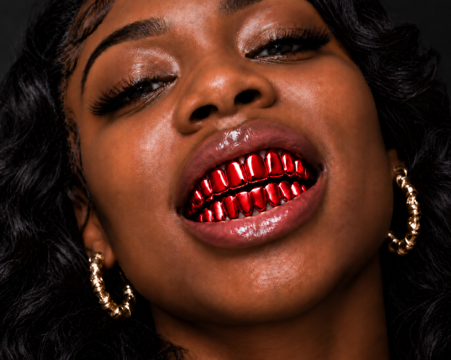 Hip Hop Custom Fit Shiny Red Plated 8 Upper & 8 Lower Teeth Grillz Set