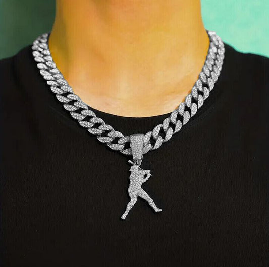 Iced Silver Plated Pendant with Hip Hop Chain Necklace Baseball