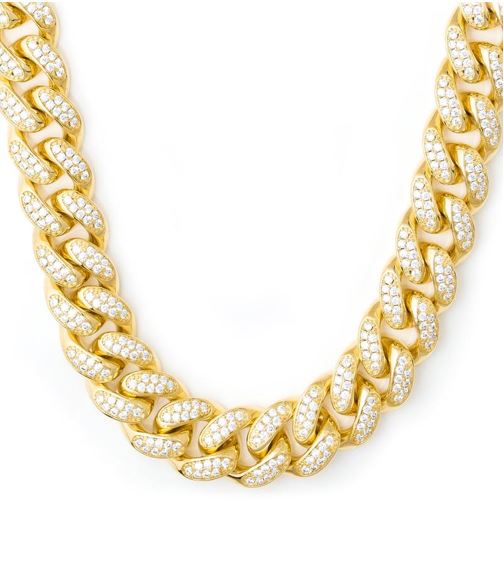 Large 14K Gold Plated Iced Cuban Link Chain Necklace 18mm 30