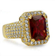 Mens 14K Gold Plated Hip Hop Iced CZ Ring One Size Fits Most Red Ruby