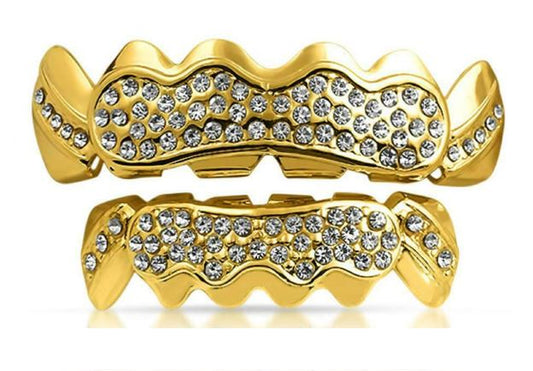 14K Gold Plated Upper & Lower Grillz Set Iced T-Pain